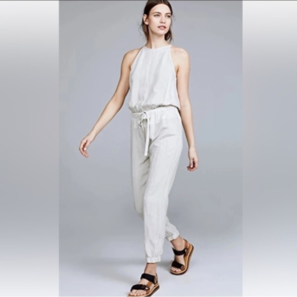 🔥 SALE🔥 Young Broke & Fabulous sea salt tan linen blend Diego jumpsuit Sm - Picture 1 of 14